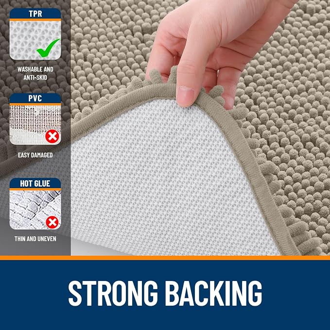 OLANLY Bathroom Rugs 24x16, Extra Soft Absorbent Chenille Bath Rugs, Rubber - Image 6
