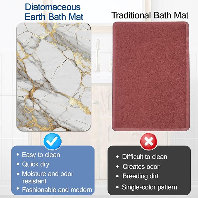 Bath Mat White Gold Marble Bathroom Rug, Soft and Non Slip Abstract Bath Rugs - Image 5