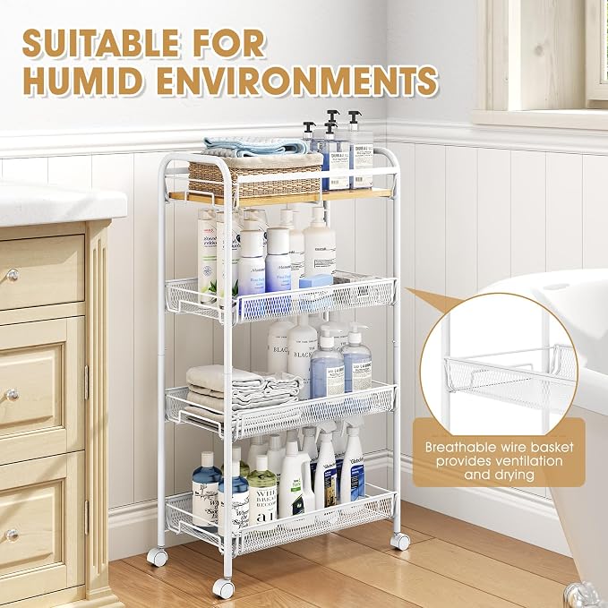 TOOLF 4-Tier Rolling Cart, Metal Utility Cart, Slide Out Storage Cart - Image 5