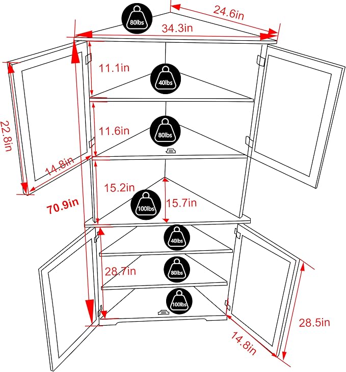 VEIKOU 71" Corner Storage Cabinet - Image 2