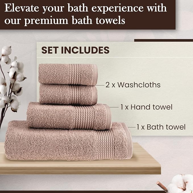 HALLEY Turkish Cotton Towels 1 Bath Towel 1 Hand Towel 2 Washcloths, Super Soft - Image 2