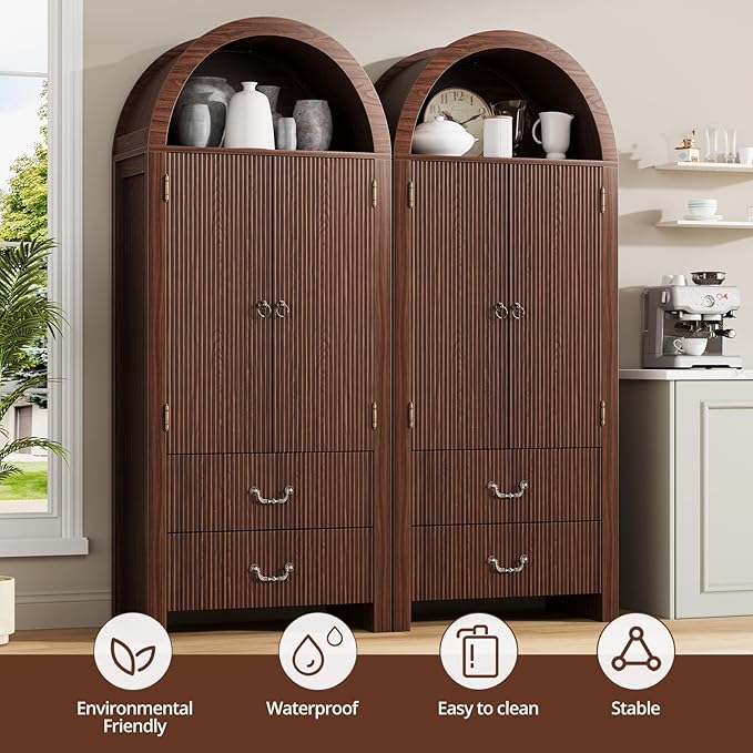 71" Tall Arched Kitchen Pantry, Wood Kitchen Storage Cabinet - Image 4