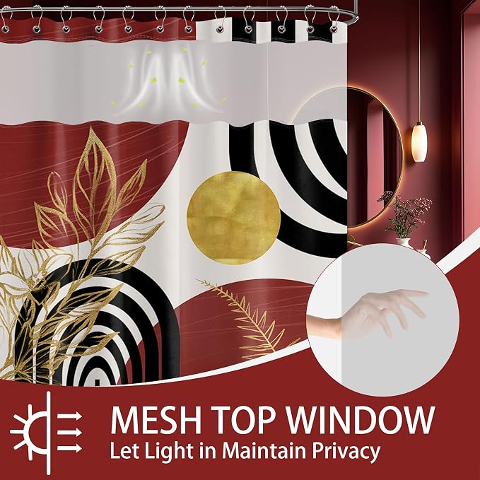Black and Red Boho See Through Mesh Top Shower Curtain - Image 2