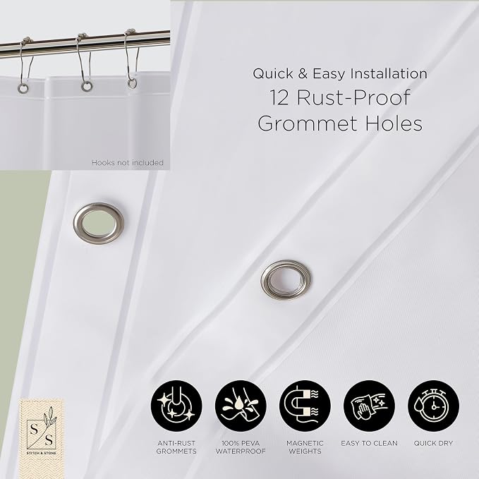 Stitch & Stone Shower Curtain Liner, Premium Medium Weight Durable Waterproof - Image 6