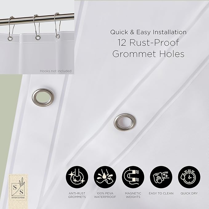 Stitch & Stone Shower Curtain Liner, Premium Medium Weight Durable Waterproof - Image 6
