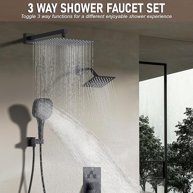 Shower Faucet Set Matte Black Shower System, Push Button Diverter 3-Way Shower - Image 7
