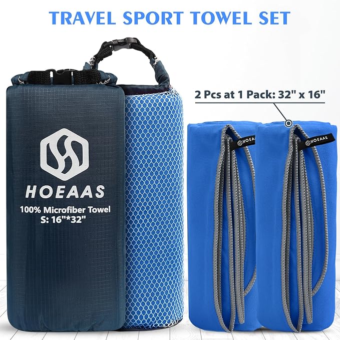 HOEAAS 2 Pack Microfiber Camping Towels, Quick Dry Towel, Super Absorbent Ultra - Image 2