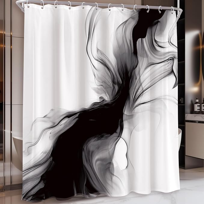 Cinbloo Black and White Shower Curtain 60Wx72H Abstract Bathroom Decor - Image 3