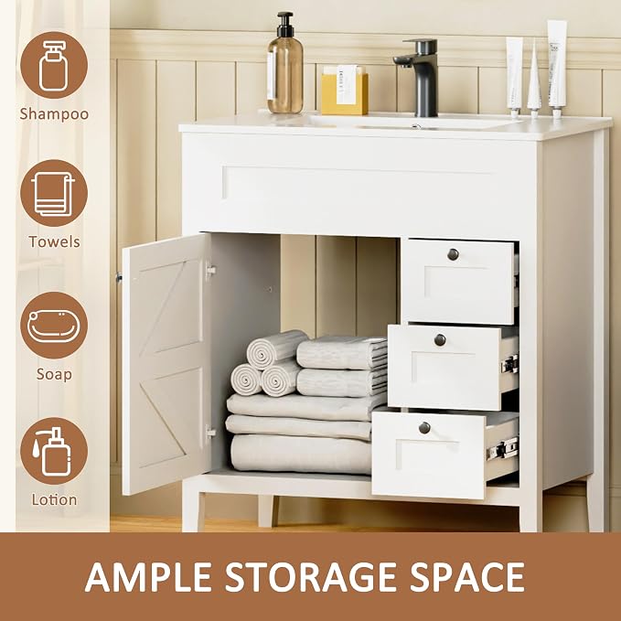 30 inch Bathroom Vanity with Sink, Freestanding Vanity - Image 3