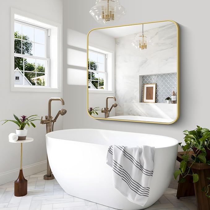 BONEWEI Gold Bathroom Mirror, 48x48 inch Wall Mirror - Image 4