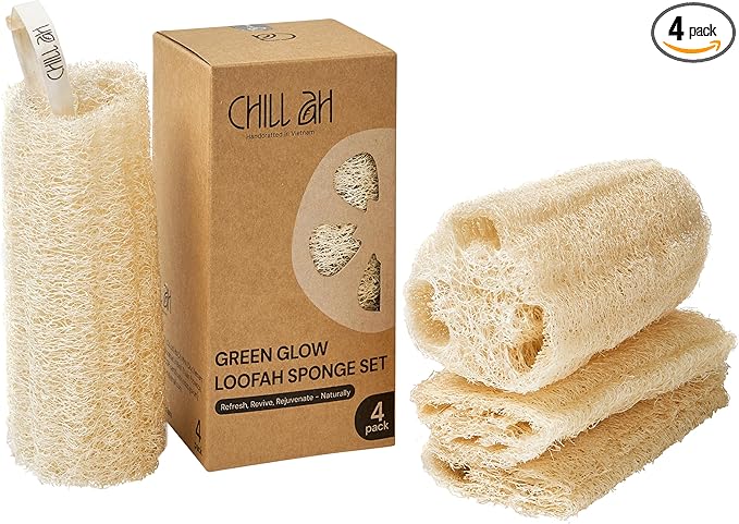 Chill Ah Natural Loofah Sponge Set – 100% Plant-Based, Biodegradable Bath by ChillAh