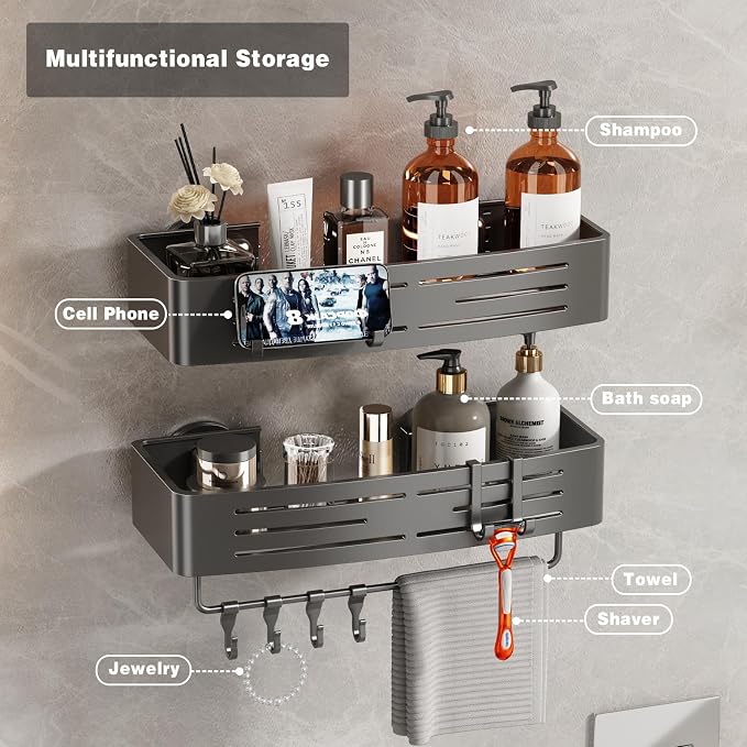 Voldra Adhesive Shower Caddy, 2 Pack Shower Shelves - Image 3