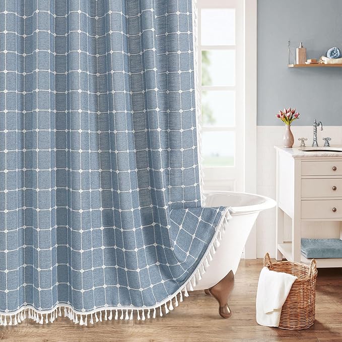 MitoVilla Blue Boho Shower Curtains by MitoVilla