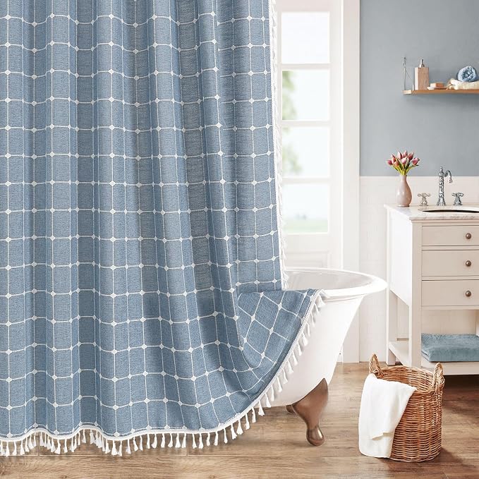 MitoVilla Blue Farmhouse Shower Curtain Set 72 x 78, Boho 78 inch Long by MitoVilla
