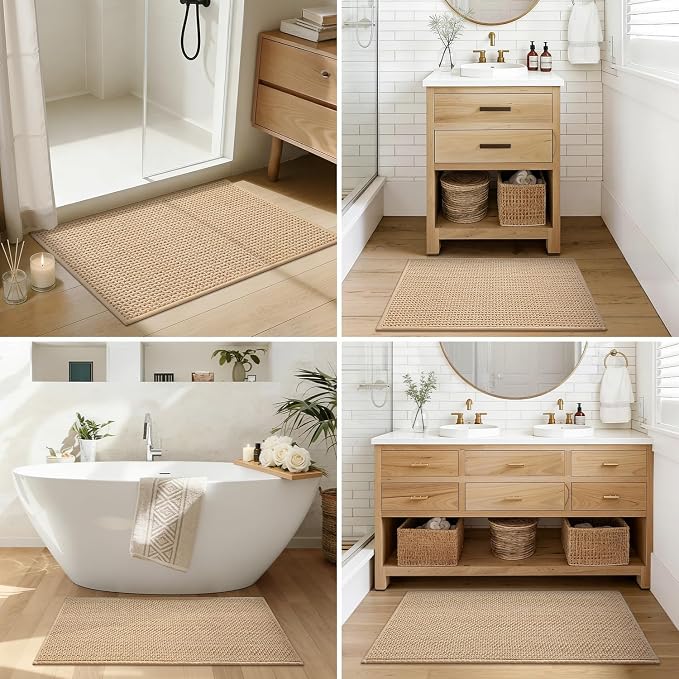 Color&Geometry Rubber Backed Waffle Bath Mat Non Slip Machine Washable Bathroom - Image 4