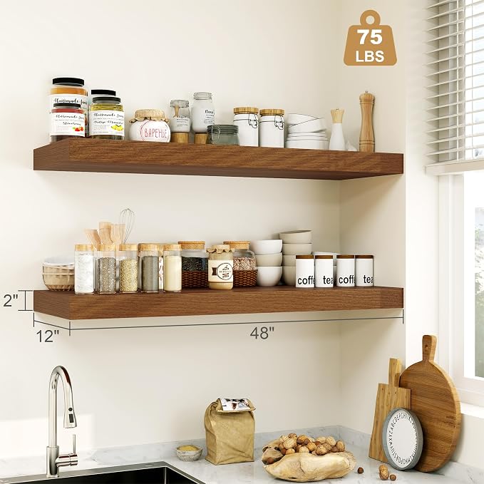 Heimlove Walnut Bathroom Shelf Floating Shelves - Image 3