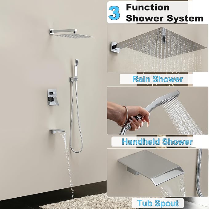 Shower System with Tub Spout, Wall Mounted Shower Faucet Set - Image 8