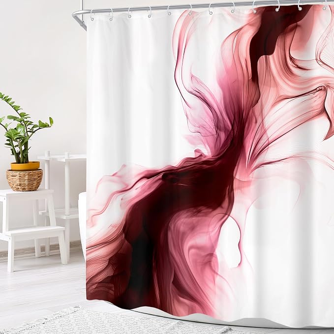 Cinbloo Red Burgundy Shower Curtain 60Wx72H Abstract Marble Ombre Modern Ink - Image 3