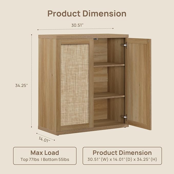 SICOTAS Rattan Sideboard Storage Cabinet - Image 2