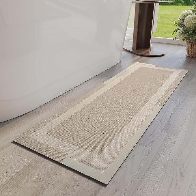Non Slip Long Bath Mat Bathroom Runner, Rubber Backing Ultra Thin Bathroom Rugs by YDKGL