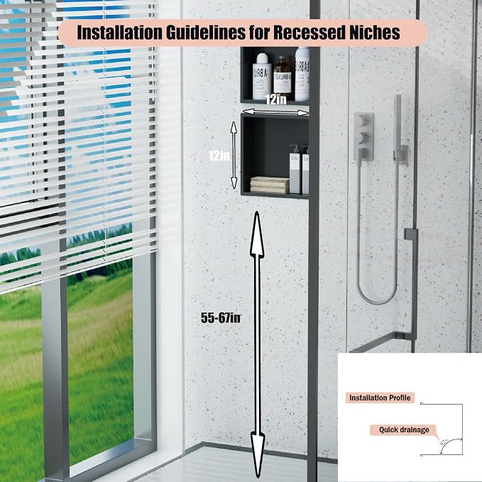 12x12 Matte Black Shower Niche - Image 6