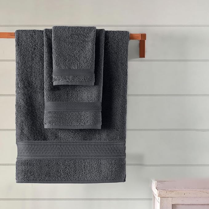 DAN RIVER 100% Ring Spun Cotton 3-Piece Towel Set, Dark Gray, Bath Towel - Image 5