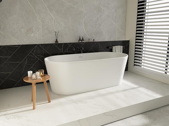 63'' Freestanding Solid Surface Resin Stone Bathtub, Freestanding Tub, - Image 3