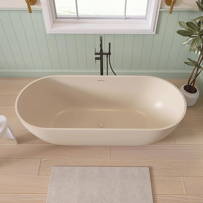 SJ STAR&JANE 69" Solid Surface Freestanding Bathtub, Milk Coffee Stone Resin - Image 8