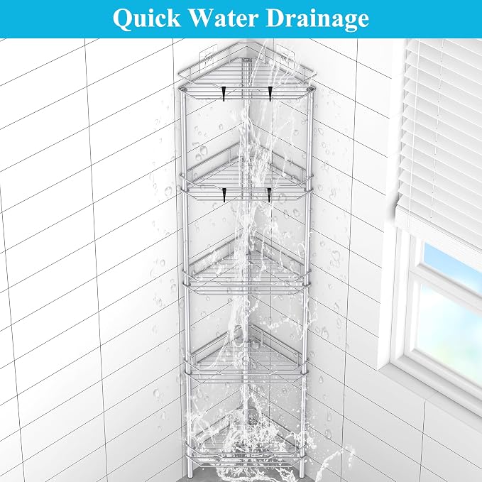 5 Tier Floor Standing Corner Shower Caddy Organizer Shelf - Image 5