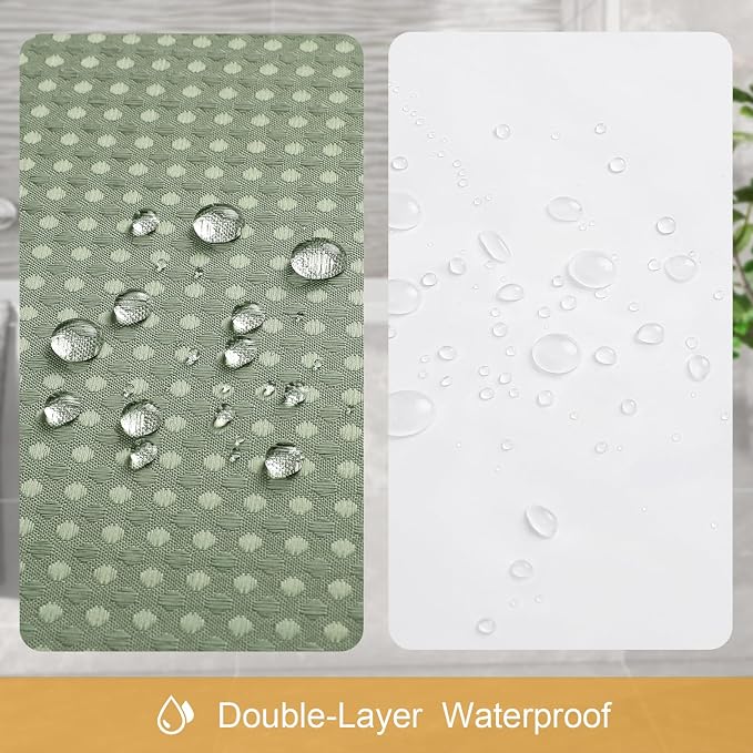 3 in 1 Extra Long Shower Curtain Set-72 W x 84 H, Sage Green Waffle and PEVA - Image 6