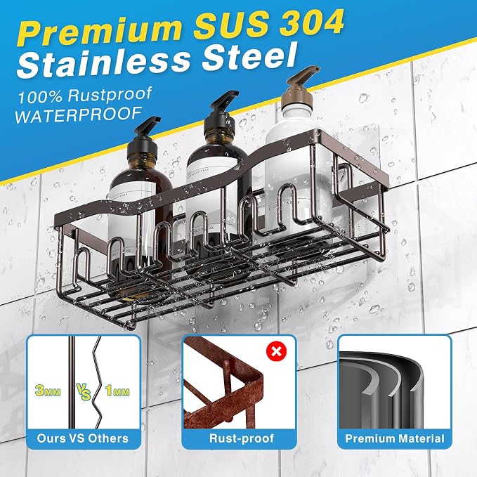 EUDELE 5-Pack Rustproof Stainless Steel Shower Caddy Set– No Drill Adhesive - Image 5
