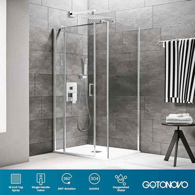 gotonovo Rainfall Bathroom Shower System Rain Shower Head and Handle Set Wall - Image 8