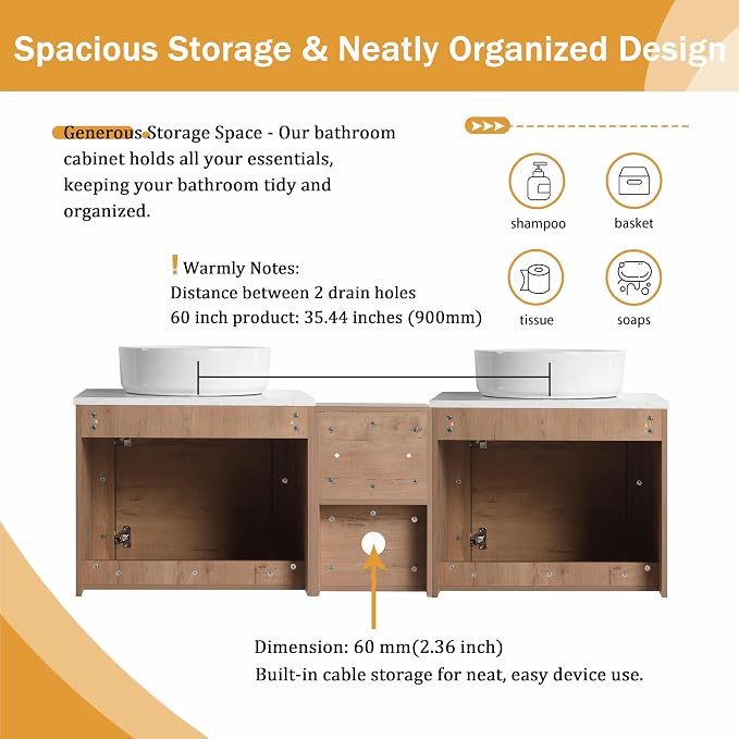 Malwee 60" Floating Bathroom Vanity - Image 6