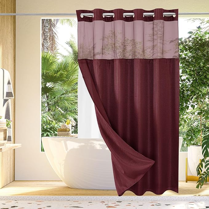 Gibelle Long Shower Curtain 72x80, Waffle Weave Bathroom Shower Curtain by Gibelle