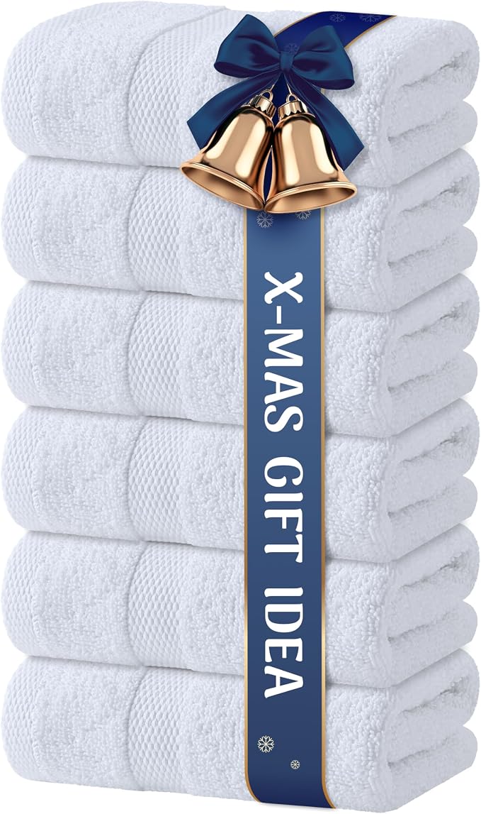 White Hand Towels Set for Bathroom, 6 Pack by WhiteClassic