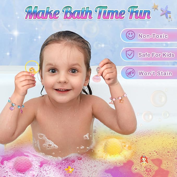 8 Packs Mermaid Bath Bombs for Kids Girls, Bubble Bath Bomb Kit - Image 6