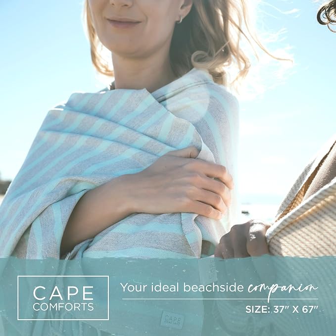 Large Turkish Beach Towel, Striped Light Grey & Mint - Image 2