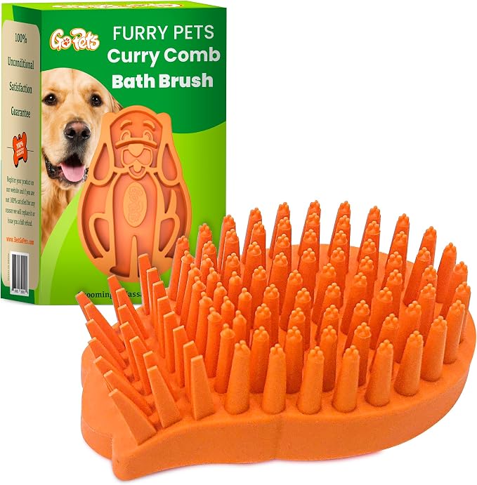 GoPets Curry Comb Bath Brush for Cleaning & Grooming, Silicone Shampoo Scrubber by GoPets