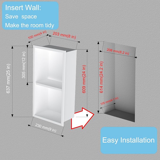 Narrow Shower Niche for Tiny Shower Room Storage, Insert Tile Ready, Double - Image 4