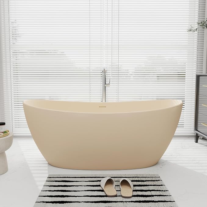 SJ STAR&JANE 65" Solid Surface Freestanding Bathtub Stone Resin Soaking Tub by SJSTARJANE