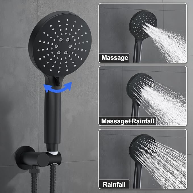 KOJOX Matte Black Thermostatic Shower System, Push Button Diverter Shower - Image 6