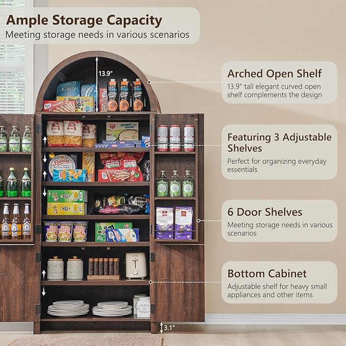 71" Tall Arched Bathroom Storage Cabinet, Modern Fluted Storage Cabinet w/Doors - Image 4