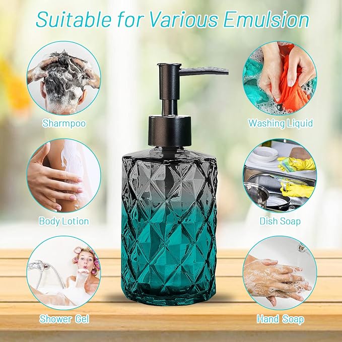 Glass Soap Dispenser with Plastic Pump, 330ml/11oz. Liquid Hand Soap Dispenser - Image 4