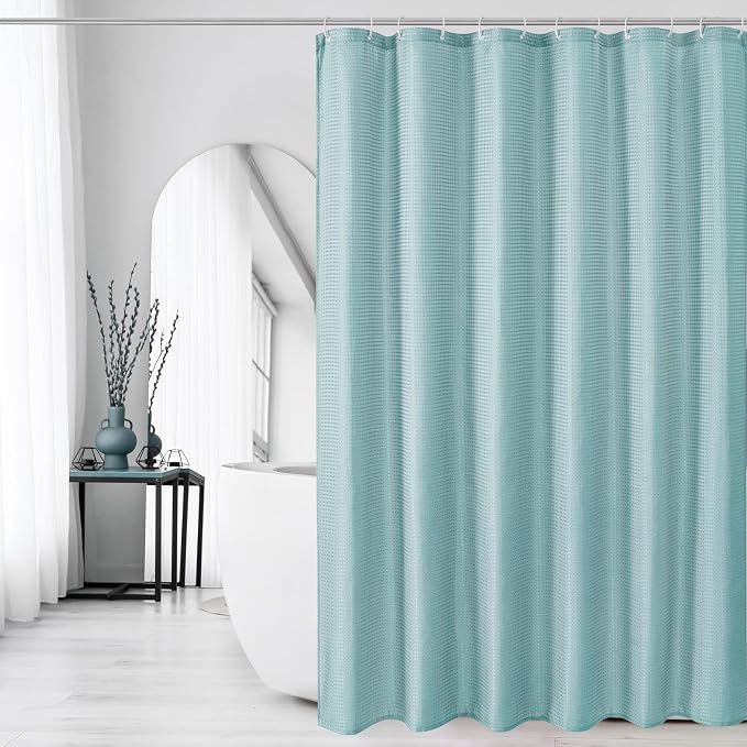 Gibelle Long Shower Curtain 72 x 78, Tall Waffle Weave Textured Fabric Shower - Image 6