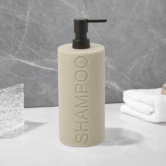 Resin Tan Sandstone Shampoo Engraved Bottle Refillable Pump Dispenser, Durable - Image 6