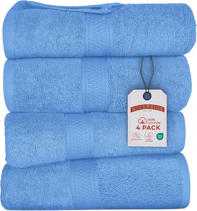 RIVERSIDE 100% Ring Spun Cotton Large Bath Towels Set of 4, 27 x 54 Inches – by RIVERSIDE