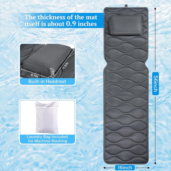 Bath Pillow for Tub with Laundry Bag & 17 Non-Slip Suction Cups, Extra Thick - Image 2