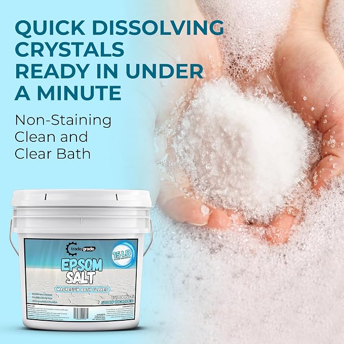 Epsom Salt Bath Soak 15 lb Bucket – Unscented, Pure Epsom Salt Bulk Crystals - Image 2