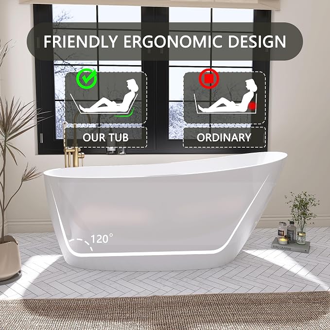 67" Free Standing Tub, Pure Acrylic Freestanding Bathtub, Stylish Stand Alone - Image 4