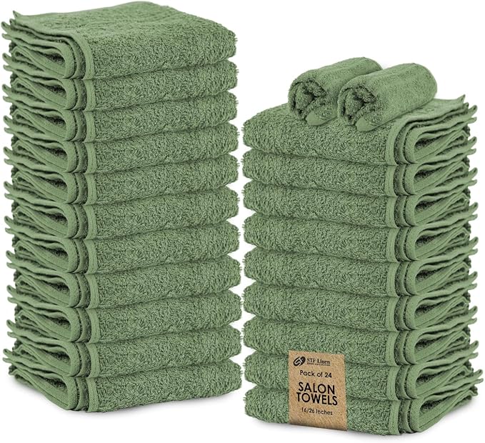 24 Pack Green Hand Towel 100% Cotton Spa Towel – 16x26 inches Highly Absorbable by STFLinen